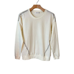 Retrology Sweater Womens Cream Sequin Pullover Medium